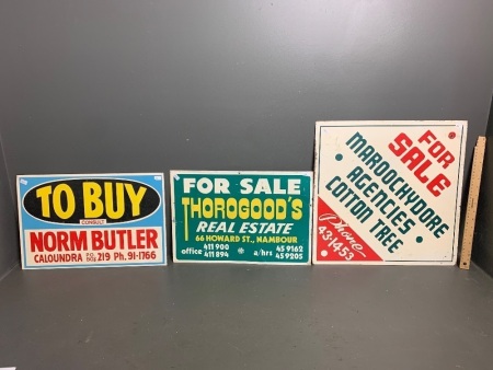 3 Vintage Sunshine Coast Real Estate Tin Signs