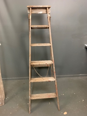 Tall Vintage Wooden Step Ladder (for display only)