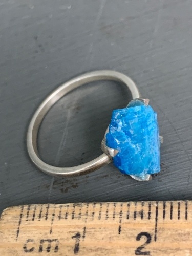 Sterling Silver ring with natural rough uncut APATITE Gemstone