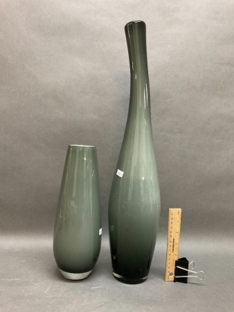 2 Contemporary Smoked Grey Glass Vases