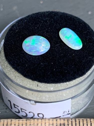 2 Solid Opals total 0.85 ct Freeform Coober Pedy Ovals. Green flashes.