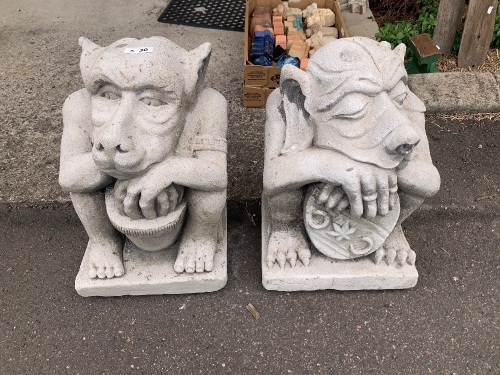 Two Medieval Style Heavy Concrete Gargoyles