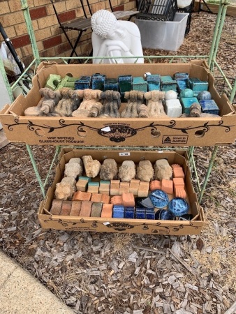 Two trays of cement and Glazed Terracotta Pot Feet