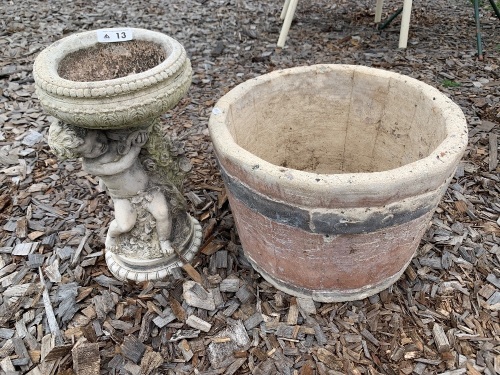 1 Concrete Pot + Concrete Statue/ Birdbath