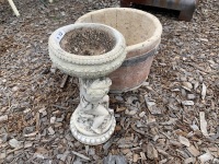 1 Concrete Pot + Concrete Statue/ Birdbath - 2