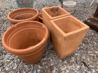 2 Large and 1 Small Square Terracotta Pots + 2 Large Round Terracotta Pots - 3