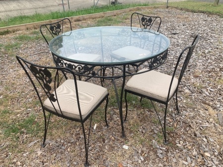5 Piece Outdoor Setting - Steel with Cast Steel Decorative Inserts and Glass Top