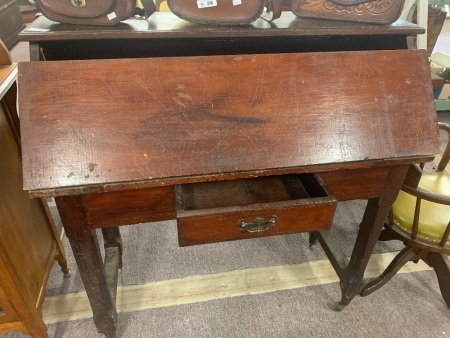 Rustic Vintage Writing Desk with Fold Down Cover on Casters