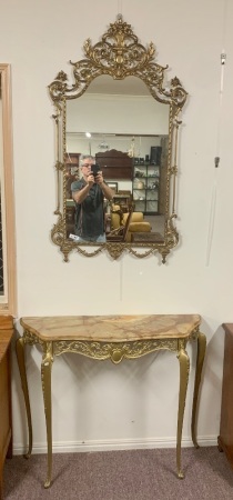 French Gilt Cast Metal and Marble Hall Stand with Matching Mirror - 