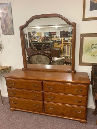 Vintage 9 Drawer Dresser with Mirror - Brass handles