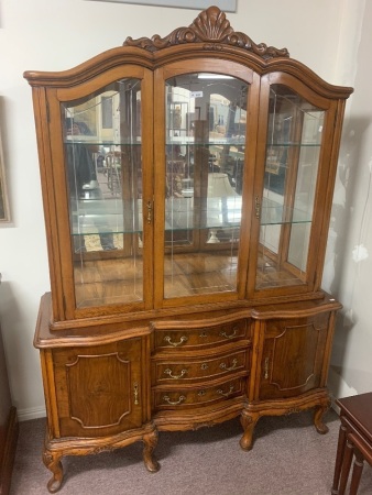 Beautiful French Mirror Backed Display Cabinet with Mirror Backed Display Top - 2 pieces