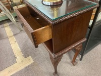 Vintage Carved Telephone Table with Glass Cover - 2