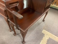 Vintage Carved Telephone Table with Glass Cover - 3