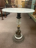 Marble Table Top on Ornate Pressed Tin Cherub, Glass and Marble Stand - 2