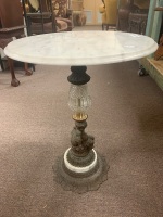 Marble Table Top on Ornate Pressed Tin Cherub, Glass and Marble Stand - 4