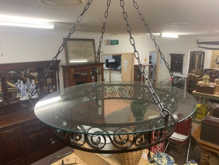 Glass and wrought iron hanging shelf