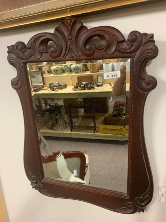 Bevelled Edged Mirror in Decoratively Carved Cedar Frame