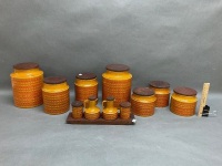 Set of Mid Century Hornsea Saffron Kitchen Cannisters with Teak Lids