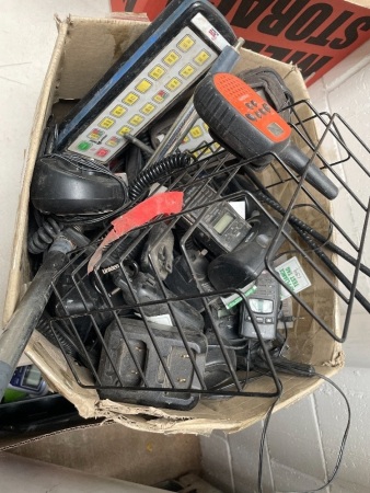 Box lot of walkie talkies and various items