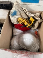 Box of hard hats unused plus other items - 2