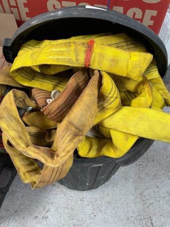 Bin with contents strapping and webbing