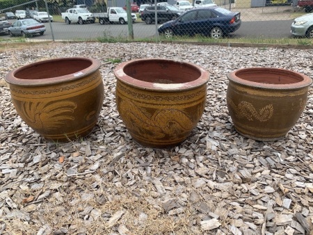 2 x large 1 x small Chinese Earthenware pots