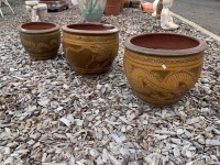 2 x large 1 x small Chinese Earthenware pots - 3