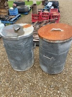 2 old galvanised feed storage drums - 2