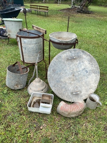 ZWAR PATENT VACUUM WASHER and various other alluvium antique household equipment 