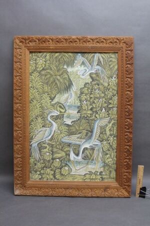 Vintage Carved Timber Frame with Balinese Fabric Painting