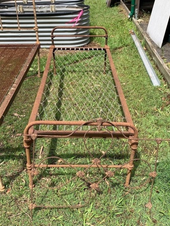 Vintage steel single bed plus decorative iron bed end as is