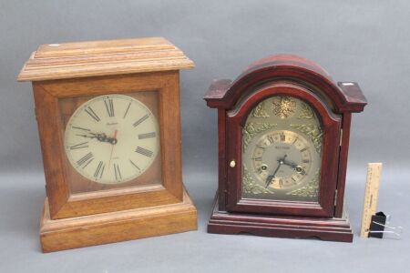 2 Mantle Clocks - 1 in Older Oak Box Converted to Battery