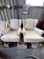 Cream material 2 seat sofa with 2 arm chairs. (Damaged) - 3