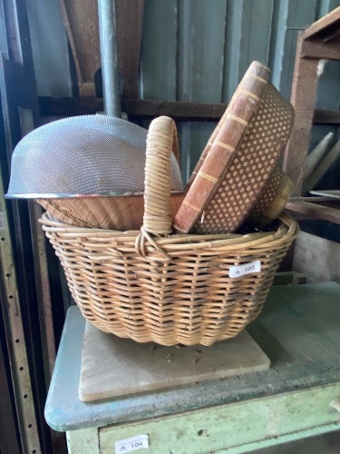 Cane basket full of food covers 