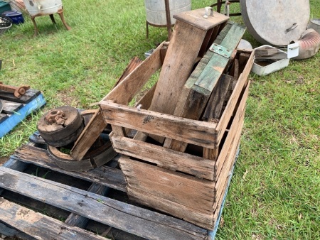 Quantity of a timber drawers, crate, and other items