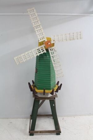 Large Vintage Timber Windmill on Stand - Sails Turn & Could be Motorised