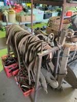 Large lot of Bullock team hitching hardware with stand