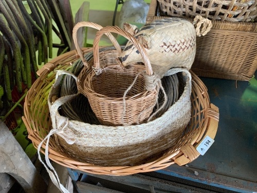 Cane baskets and a piggy