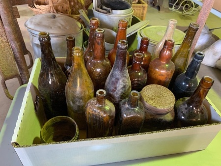 Assorted lot of mostly brown bottles