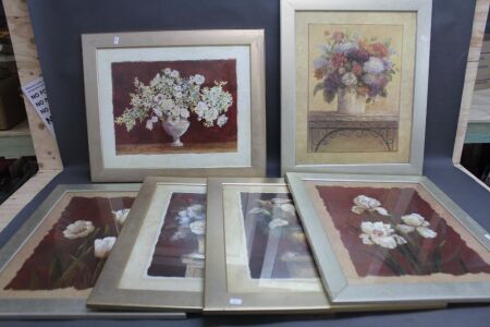Collection of 6 Silver Framed Floral Prints