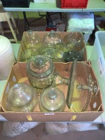 Large lot of glass platters and canisters 