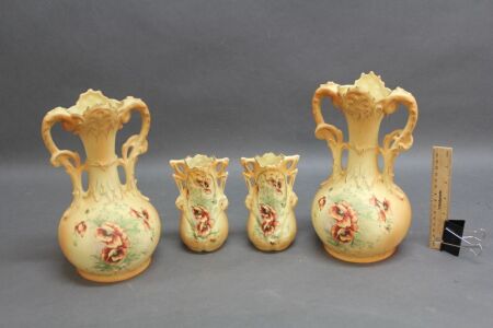 Set of 4 (2 x 2) Vintage Hand Painted Bisque Vases