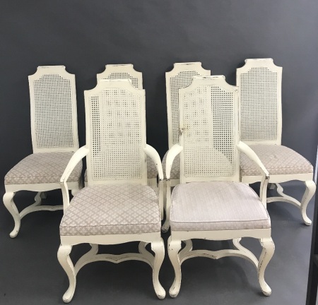Set of 6 American Made High Back Dining Chairs in Shabby Finish inc. 2 Carvers