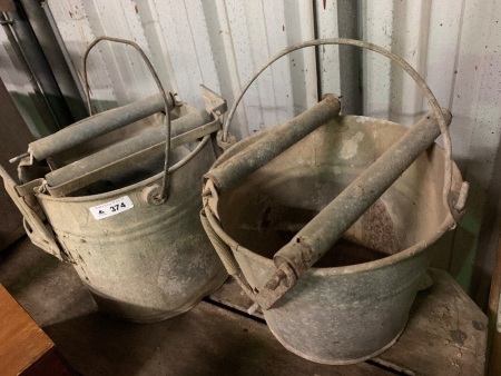 2 galvanized mop buckets