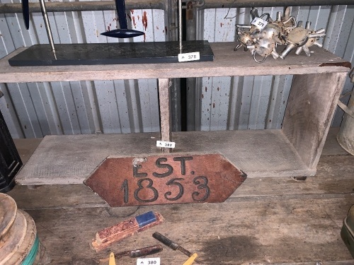 Wooden display stand + Est. 1853 sign