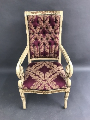 High Button Backed Occasional Chair in Mauve & Gold Silk