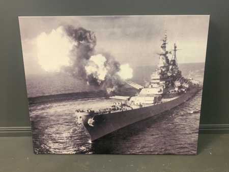 Large black and white photo of a battle ship