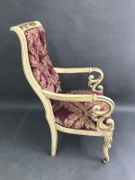 High Button Backed Occasional Chair in Mauve & Gold Silk - 4