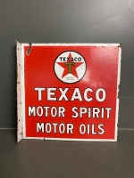 Texaco Motor Spirit Motor Oils double sided wall mount (46x46 cm) Original enamel sign stamped A Simpson & Sons Ltd Adelaide. Property of the Texas Company (Australasia) Ltd