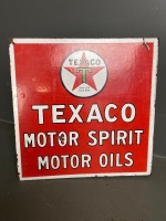 Texaco Motor Spirit Motor Oils double sided wall mount (46x46 cm) Original enamel sign stamped A Simpson & Sons Ltd Adelaide. Property of the Texas Company (Australasia) Ltd - 2